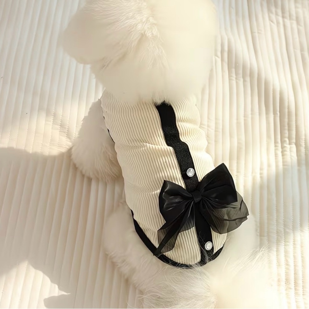 🥳 2 for $15 🥳 Elegant Black and White Pet Dog or Cat Outfit with Black Bow Gem